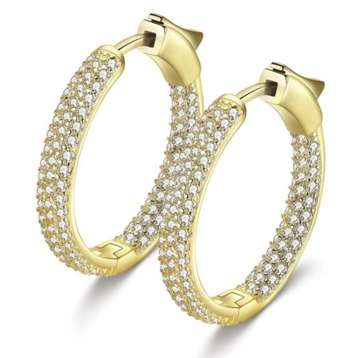 Round buckle zircon stud earrings SES01186